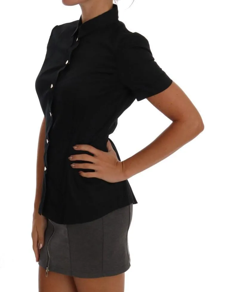 Black Cotton Stretch Shirt Blouse
