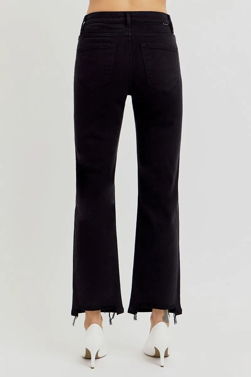 Black High Rise Tummy Control Crop Straight Jeans - Risen Jeans