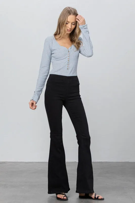 Black Mid Rise Banded Wide Flare Jeans