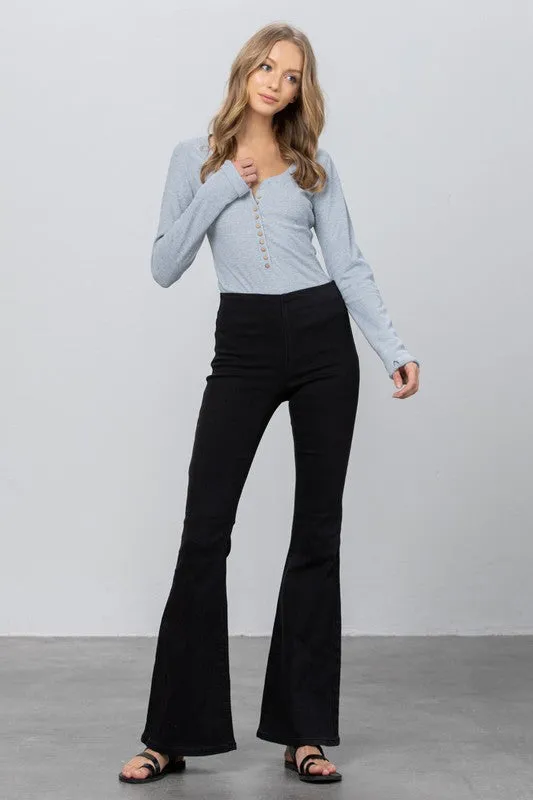 Black Mid Rise Banded Wide Flare Jeans