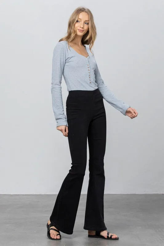 Black Mid Rise Banded Wide Flare Jeans