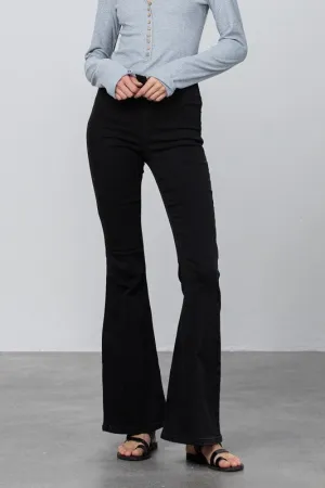 Black Mid Rise Banded Wide Flare Jeans