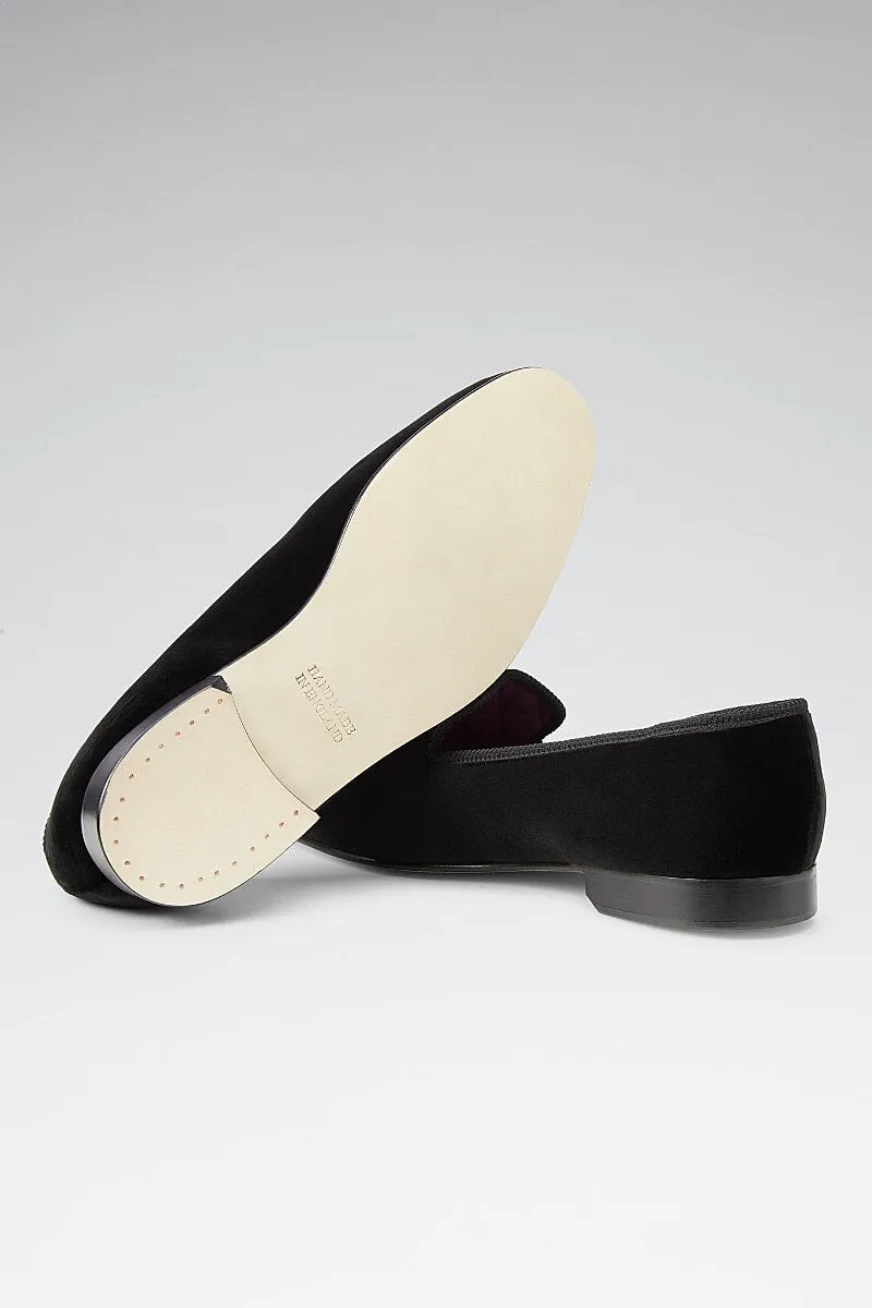 Black Skull & Crossbones Velvet Slippers