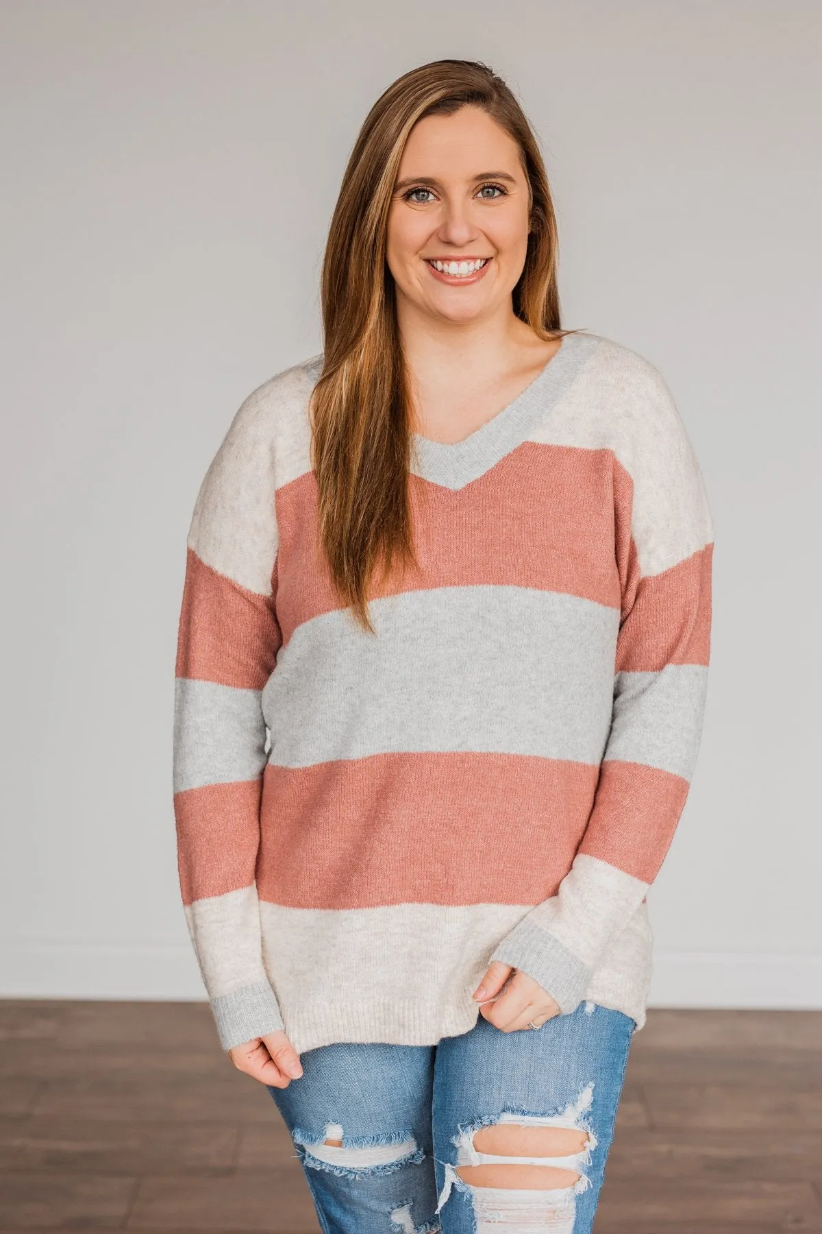 Blissful Feelings Color Block Sweater- Oatmeal & Mauve