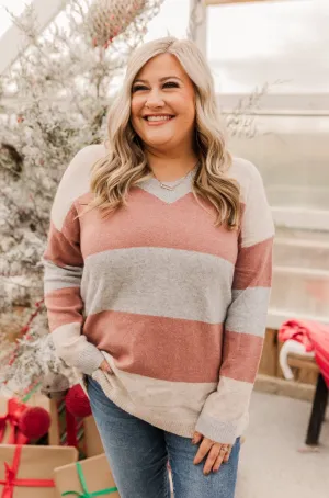 Blissful Feelings Color Block Sweater- Oatmeal & Mauve