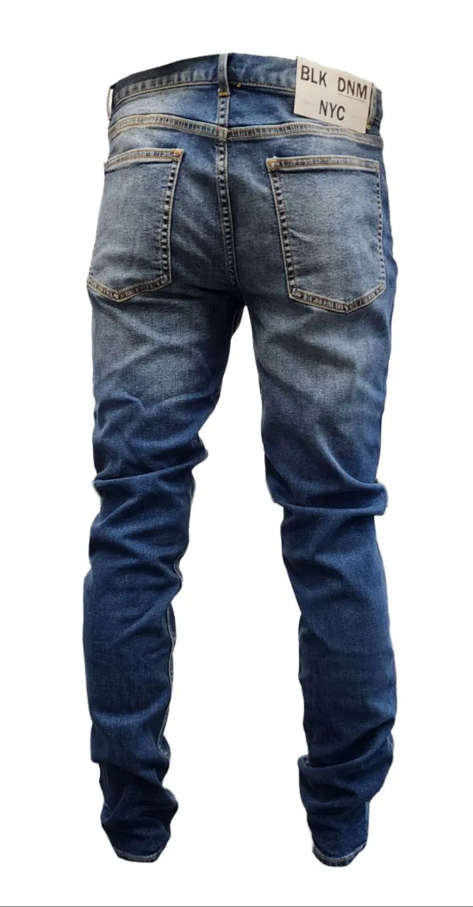 BLK DNM Men's Blue Light Stone Wash Straight Mid Rise Cotton Jeans NWT