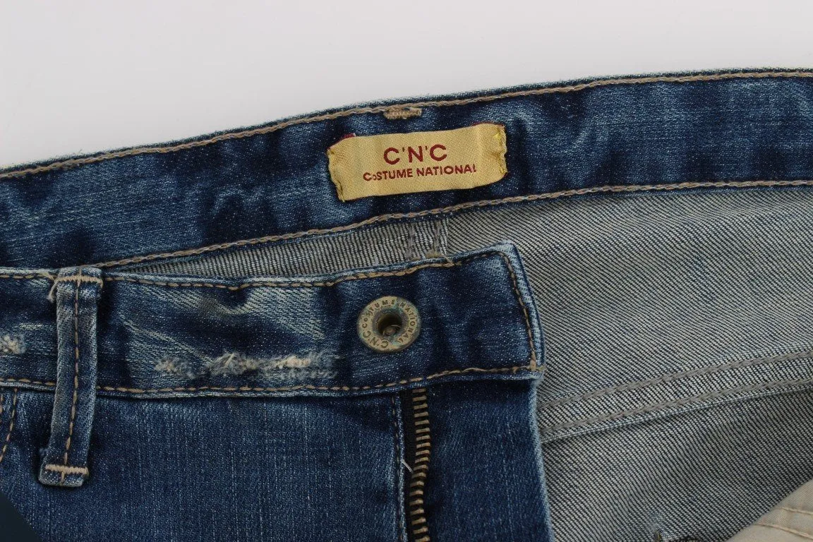 Blue Cotton Blend Straight Fit Jeans