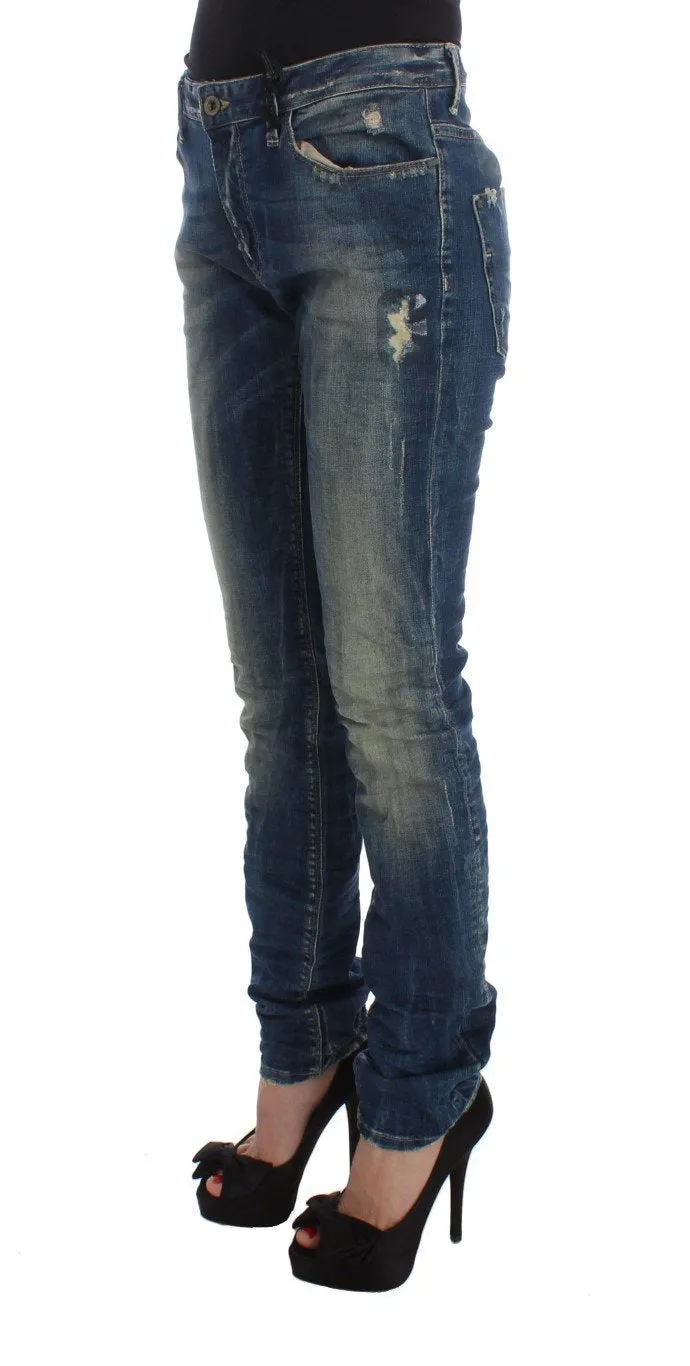 Blue Cotton Blend Straight Fit Jeans