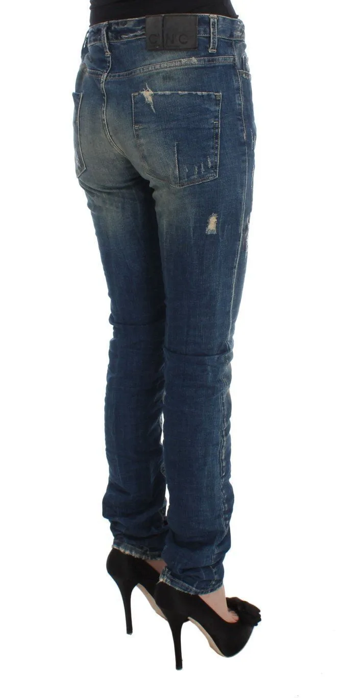 Blue Cotton Blend Straight Fit Jeans