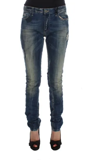 Blue Cotton Blend Straight Fit Jeans