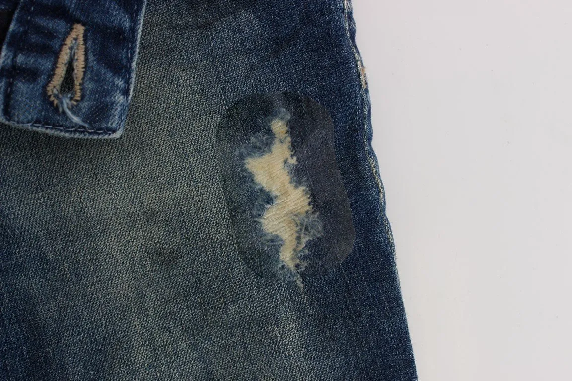 Blue Cotton Blend Straight Fit Jeans