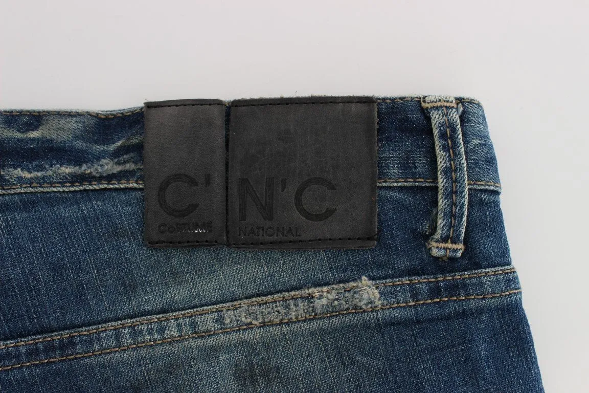 Blue Cotton Blend Straight Fit Jeans