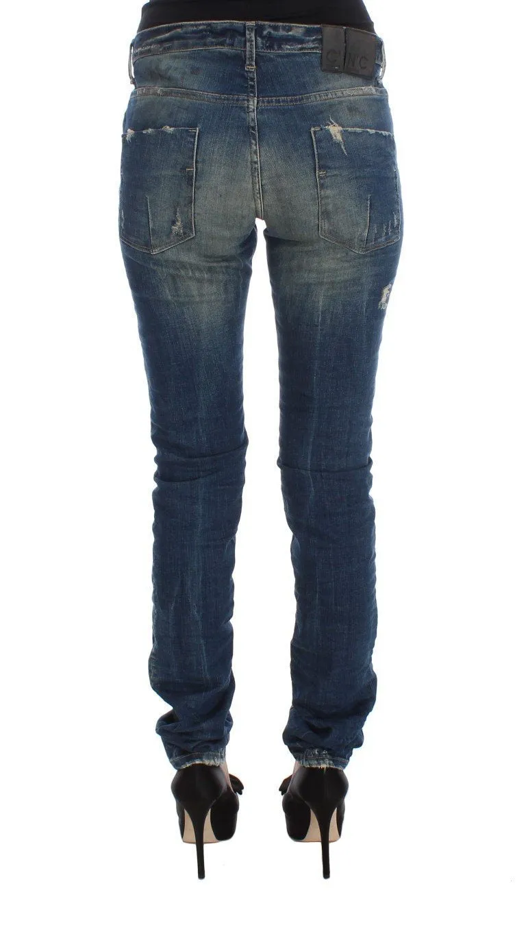 Blue Cotton Blend Straight Fit Jeans