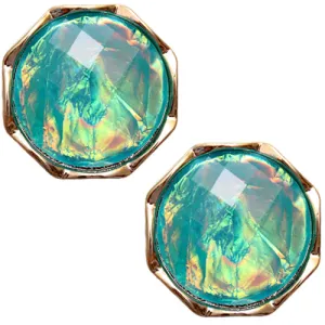 Blue Gold Iridescent Faux Gemstone Post Earrings