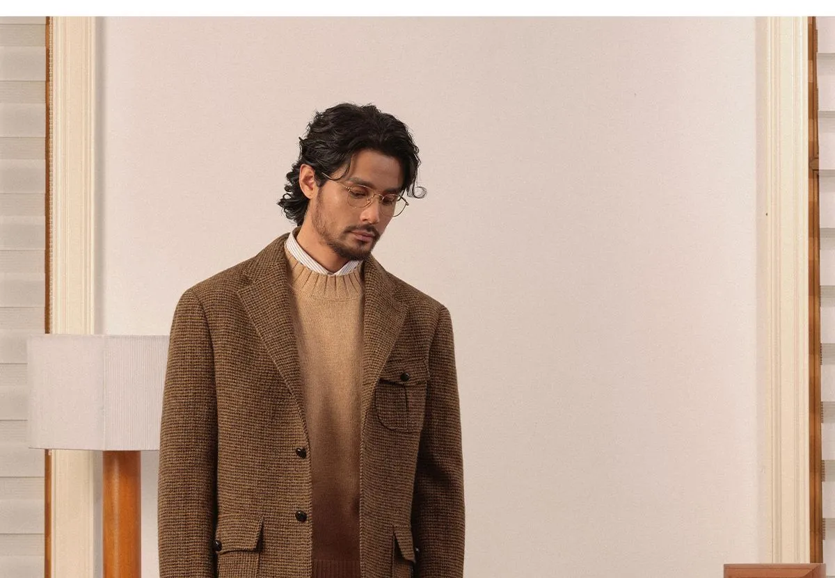 Brown Checkered Tweed Blazer