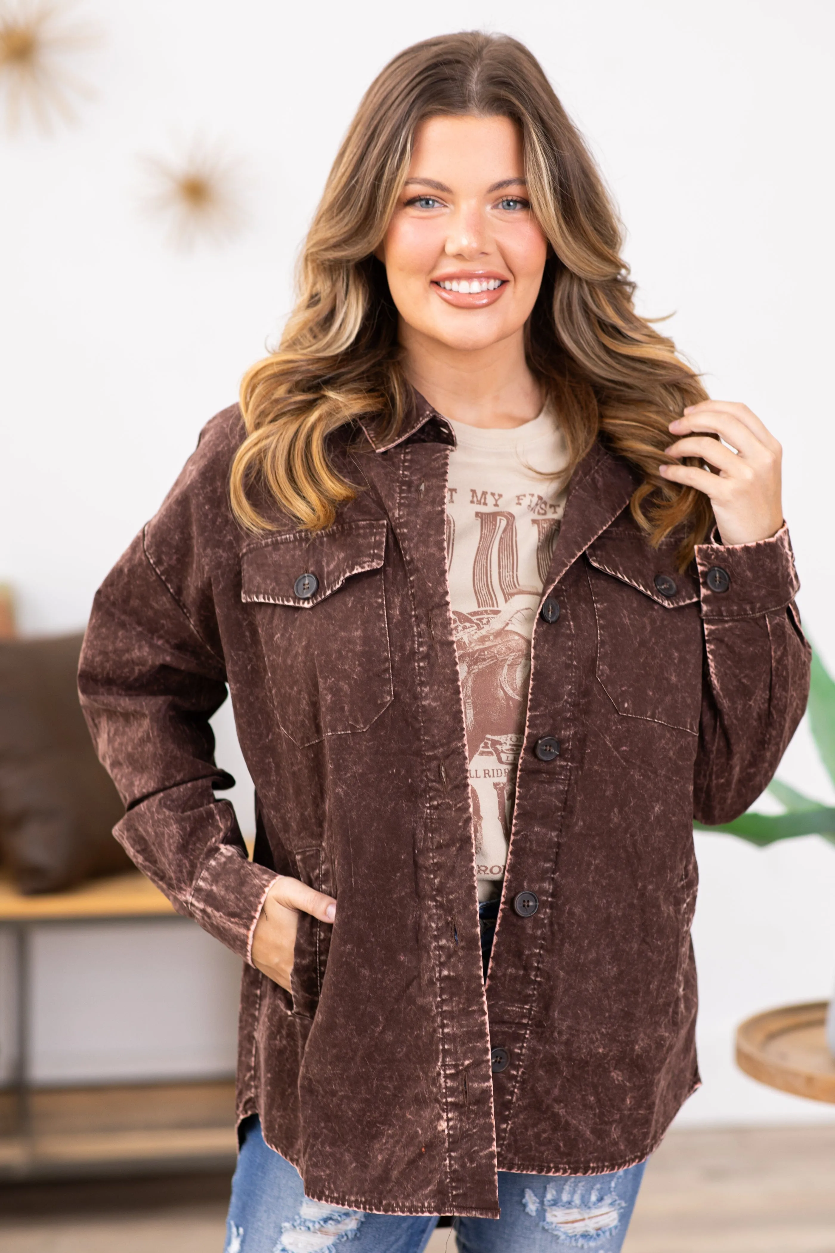 Brown Vintage Washed Shacket