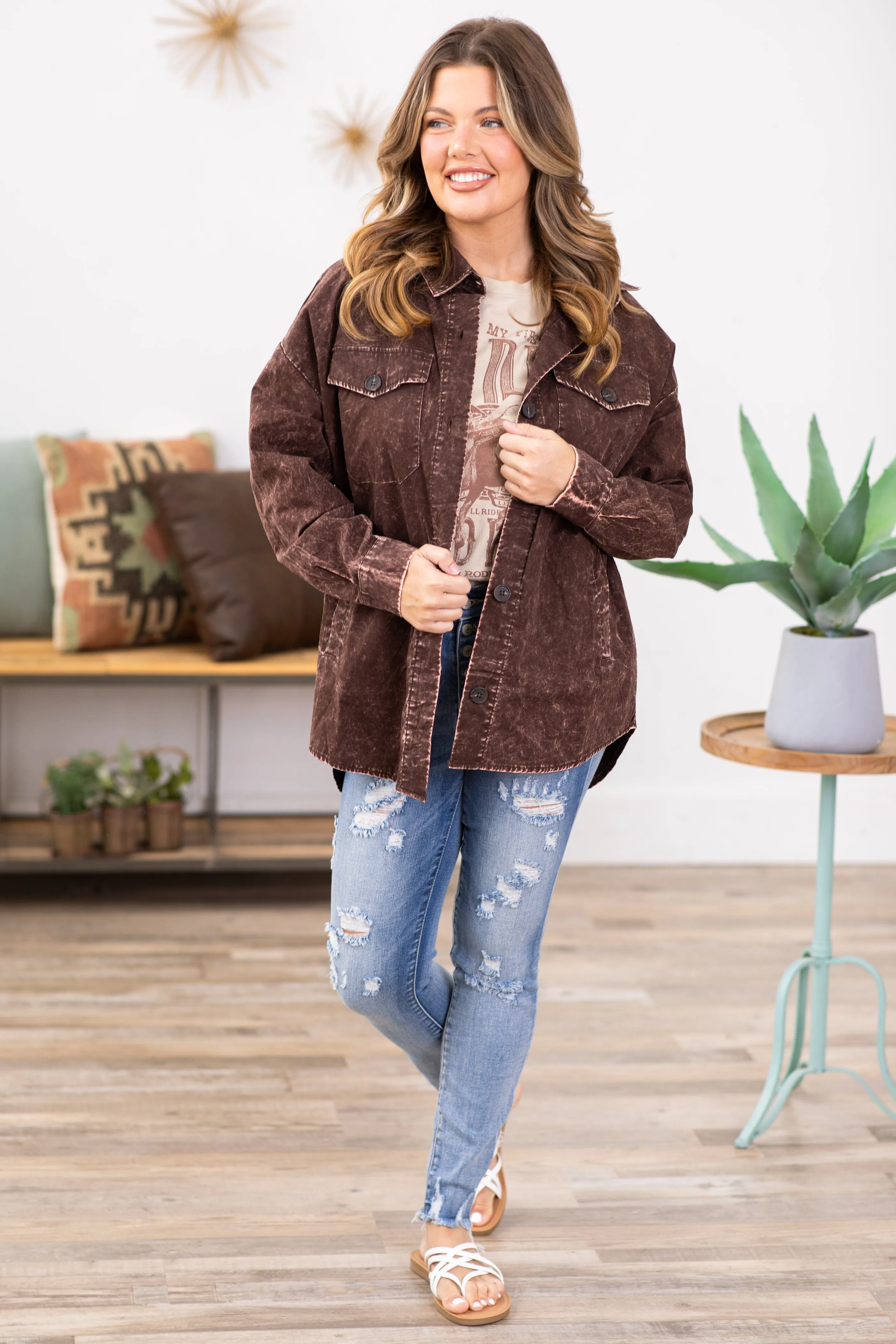Brown Vintage Washed Shacket