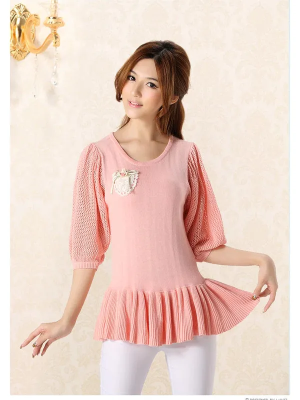 bubble sleeves flounce sweater
