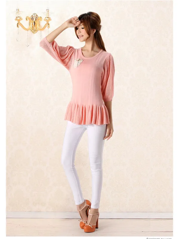 bubble sleeves flounce sweater
