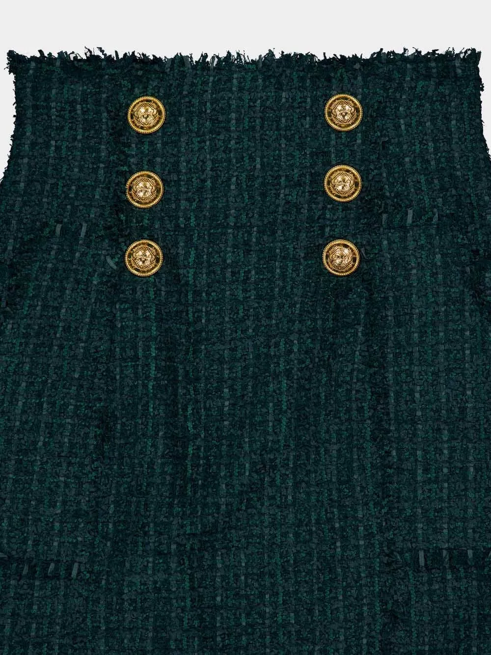 Button-Detail Tweed Pencil Skirt