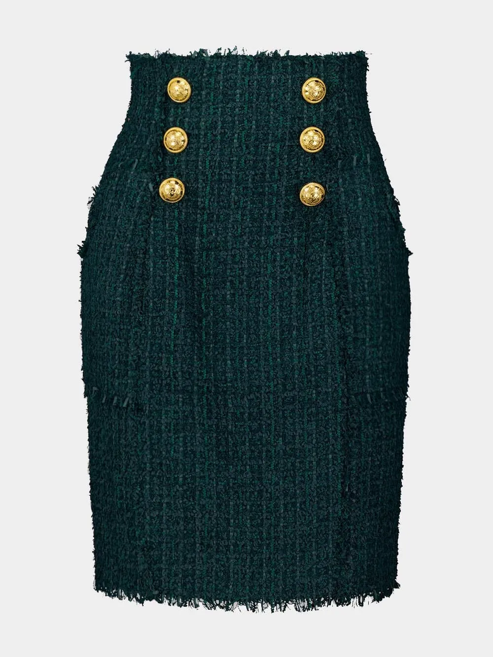 Button-Detail Tweed Pencil Skirt