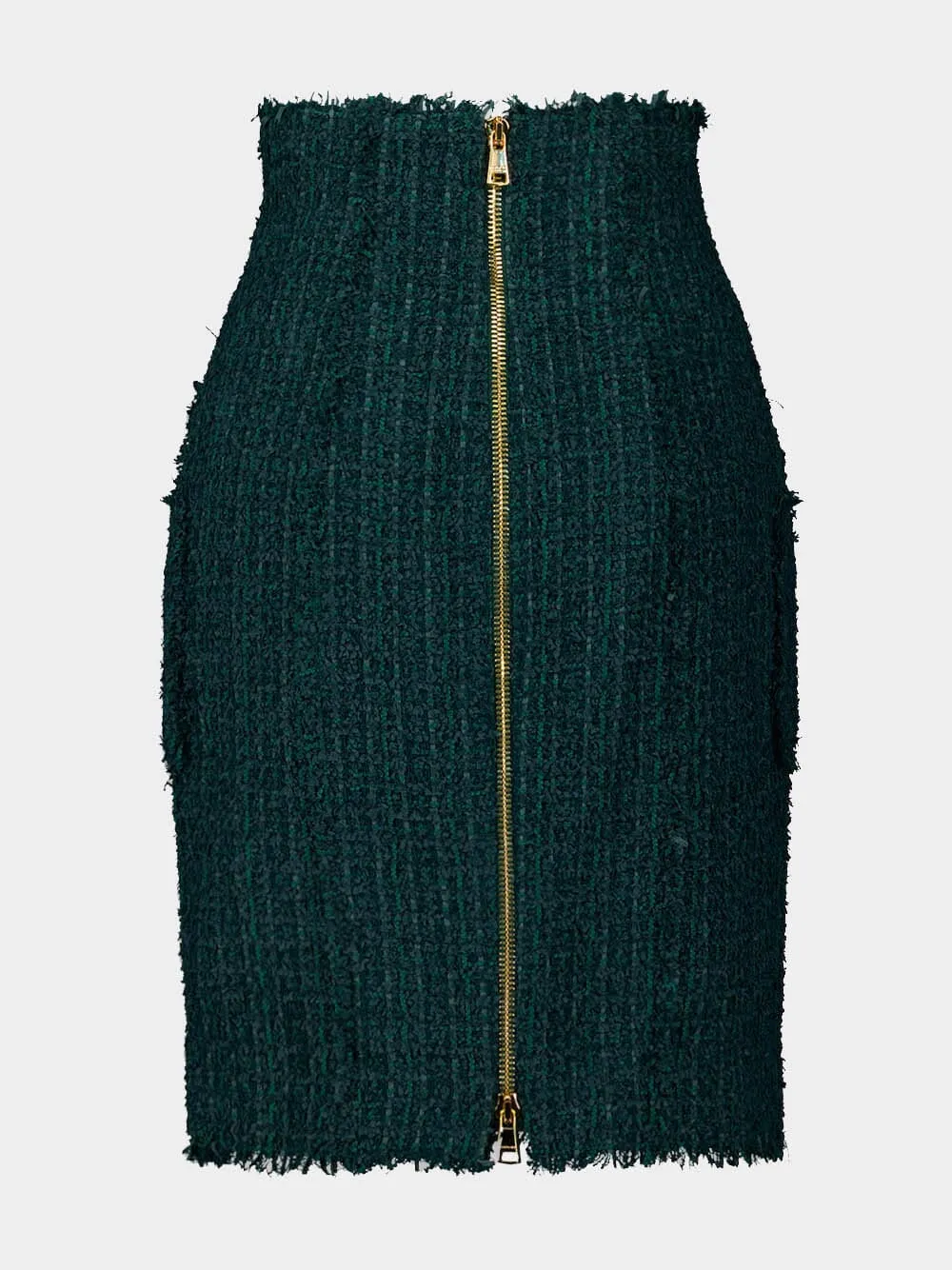 Button-Detail Tweed Pencil Skirt