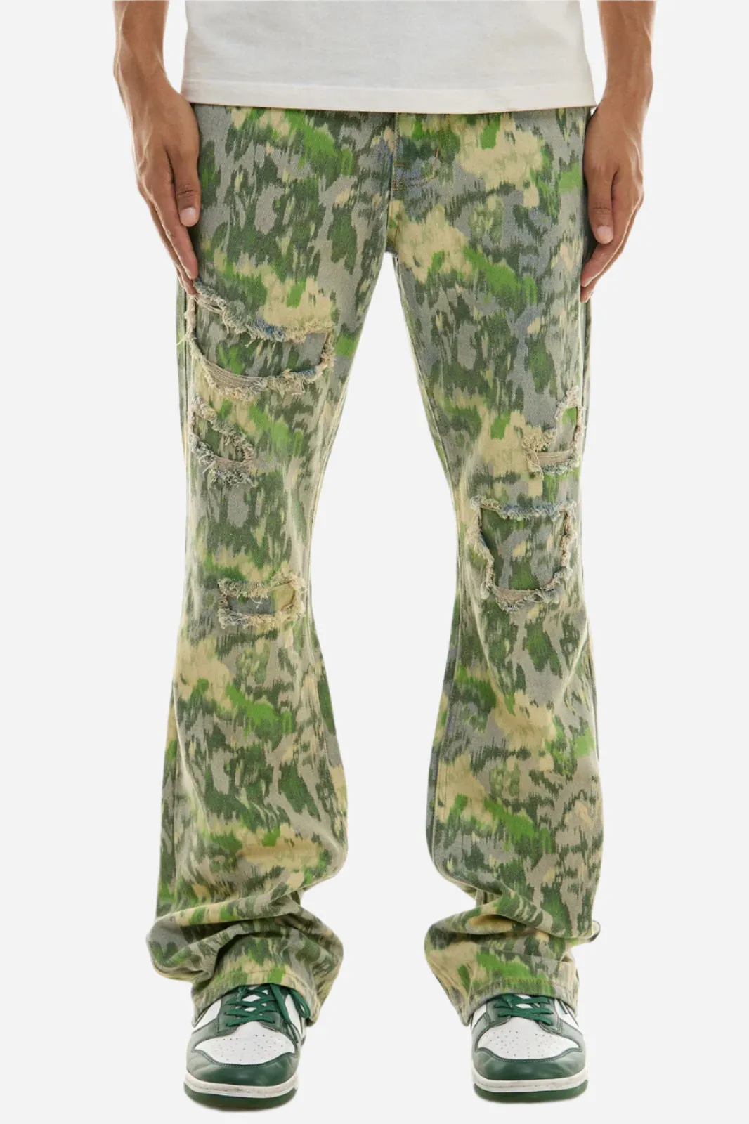 Camo(Washed)Forest Slim Flare Jeans - Slim Flare Fit