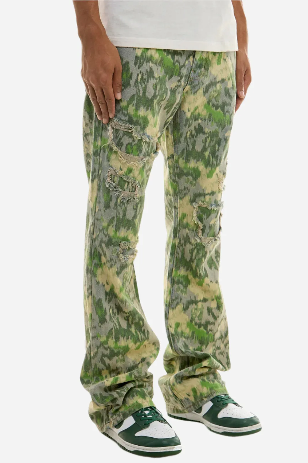 Camo(Washed)Forest Slim Flare Jeans - Slim Flare Fit