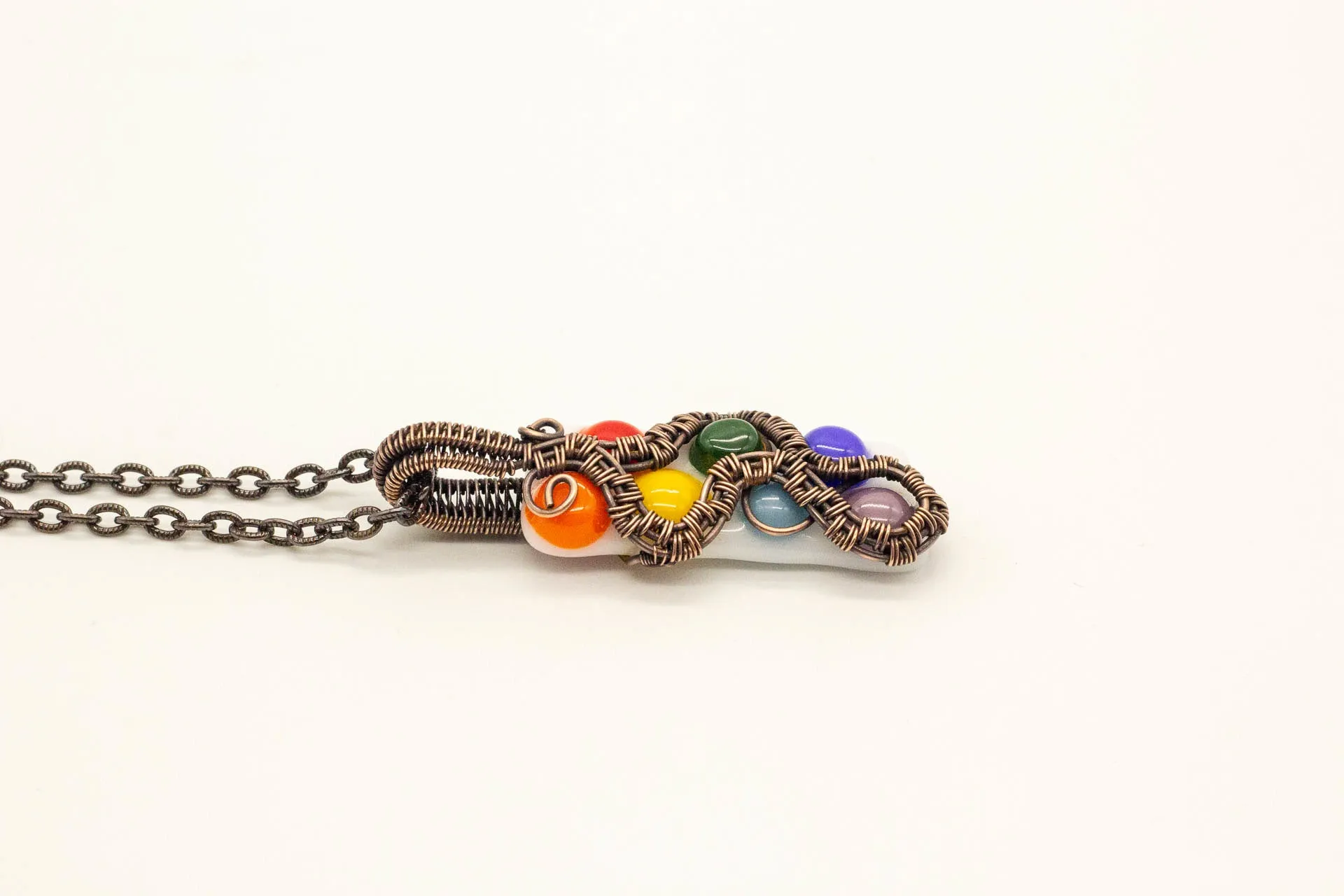 Chakra-Inspired Fused Glass Pendant with Copper Wire Wrapping
