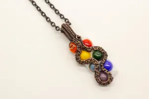 Chakra-Inspired Fused Glass Pendant with Copper Wire Wrapping