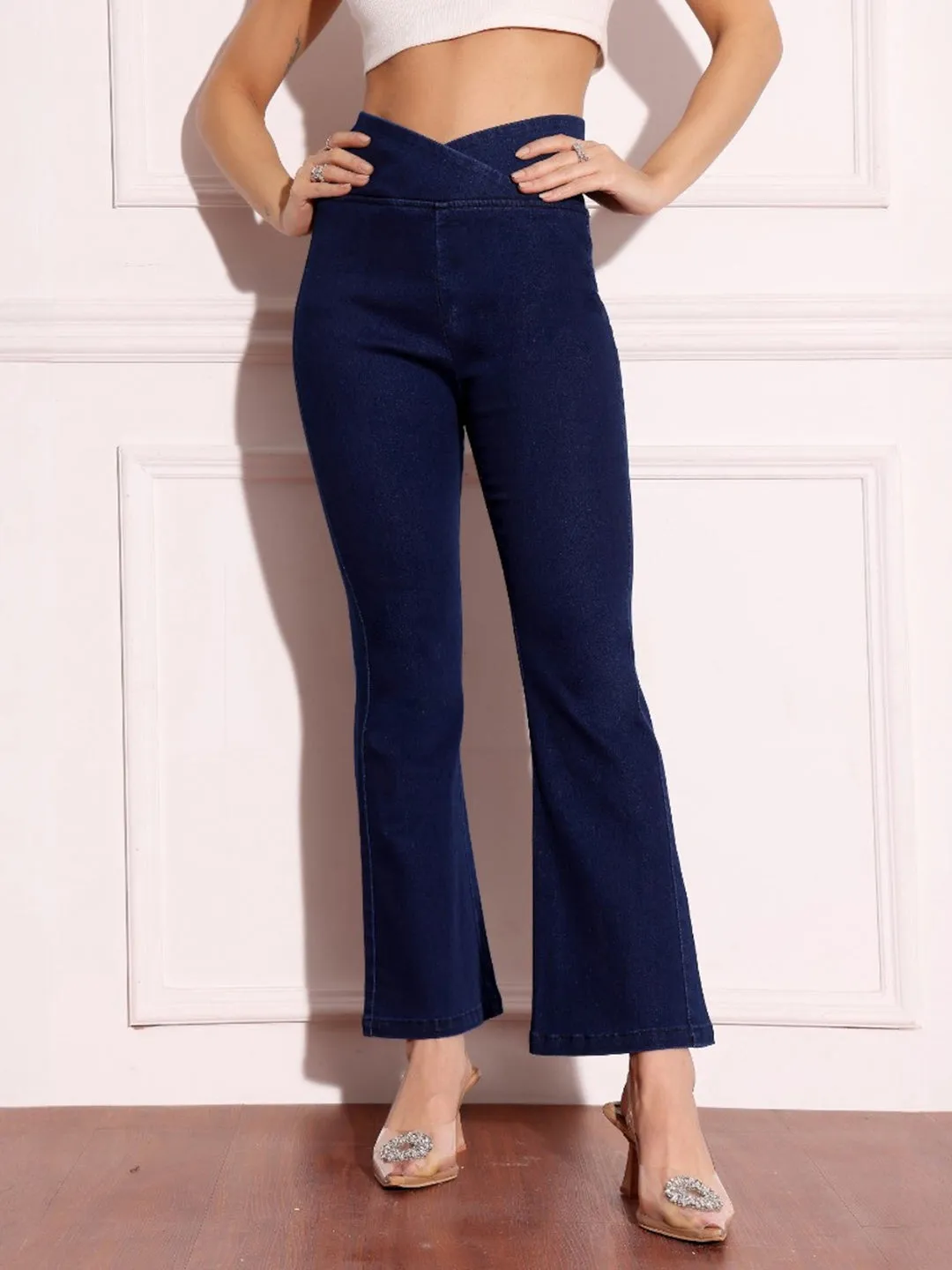 CHASEshape™ Navy-Blue Bootcut High-Rise Stretchable Denim Pull-Up Jeans