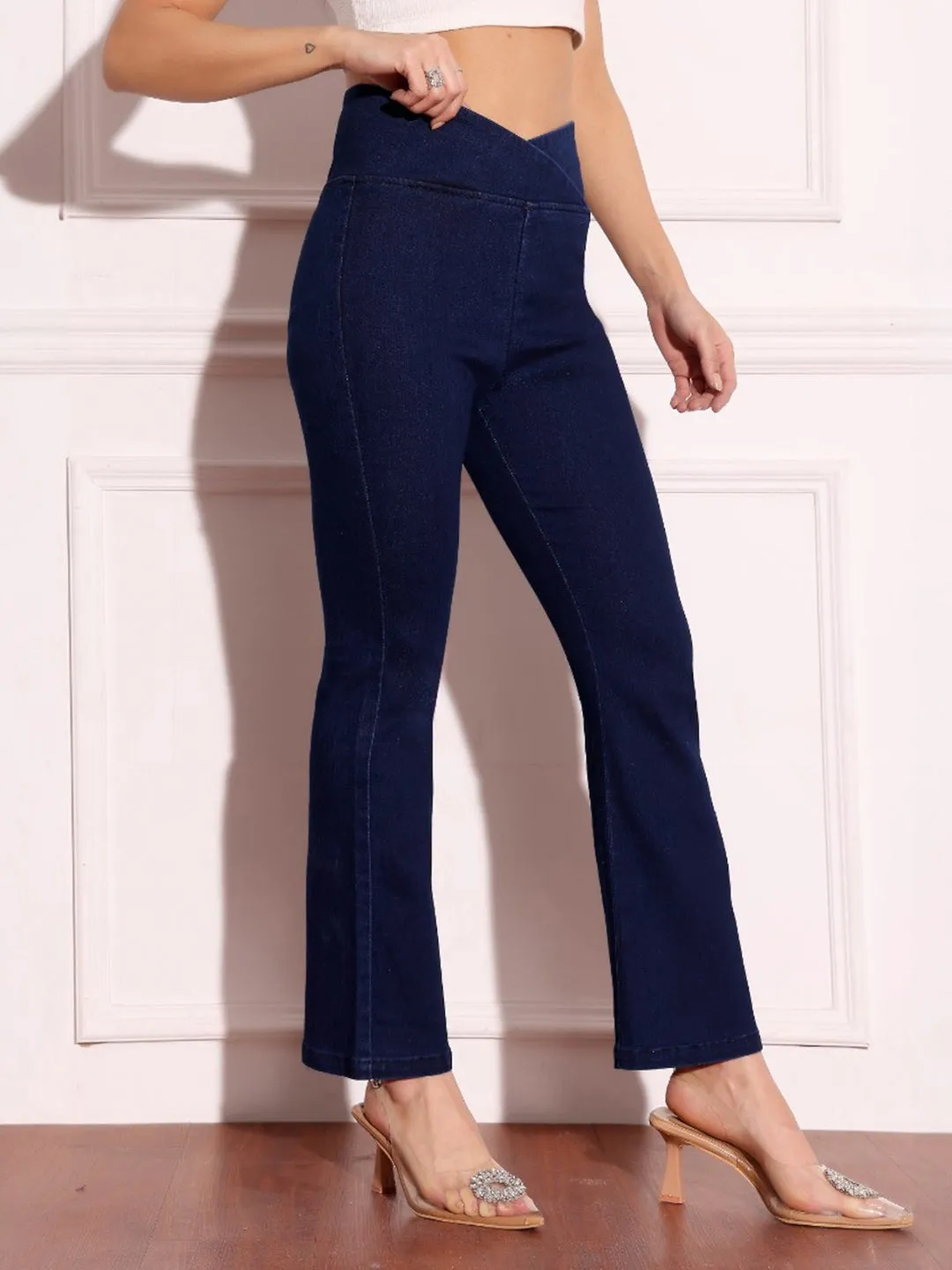 CHASEshape™ Navy-Blue Bootcut High-Rise Stretchable Denim Pull-Up Jeans