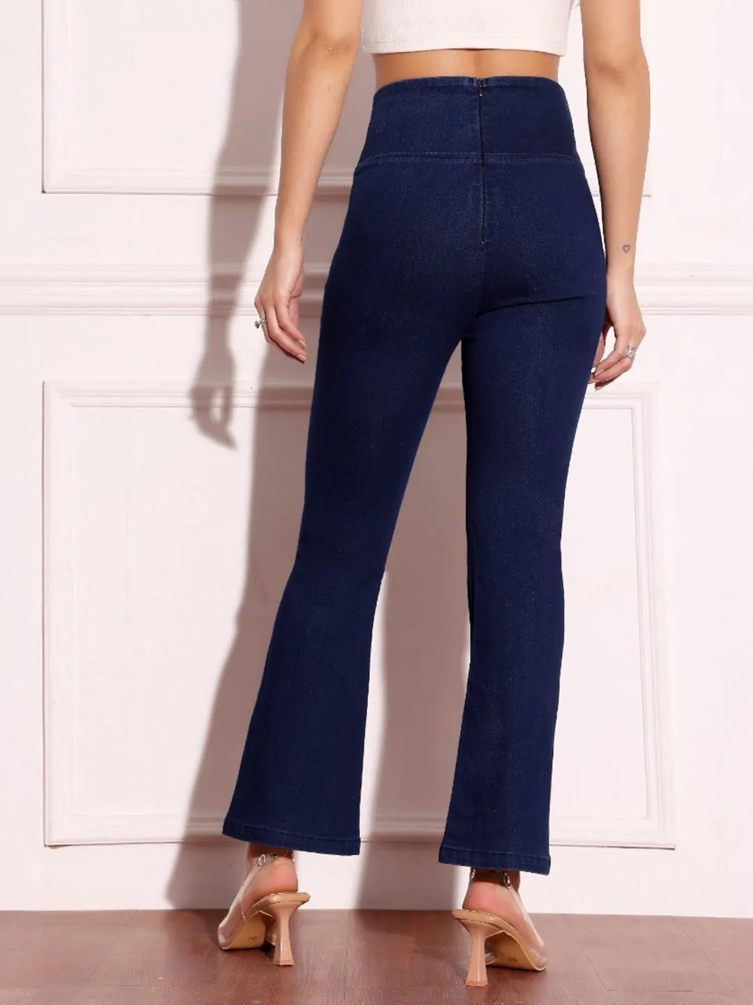 CHASEshape™ Navy-Blue Bootcut High-Rise Stretchable Denim Pull-Up Jeans