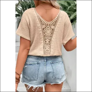 Chic Beige Hollowed Lace Applique Wfle Tee: so Comfy ! 💀 Needful Things