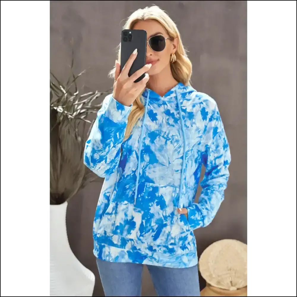 Chic Tie-Dye Drawstring Hoodie with Pocket