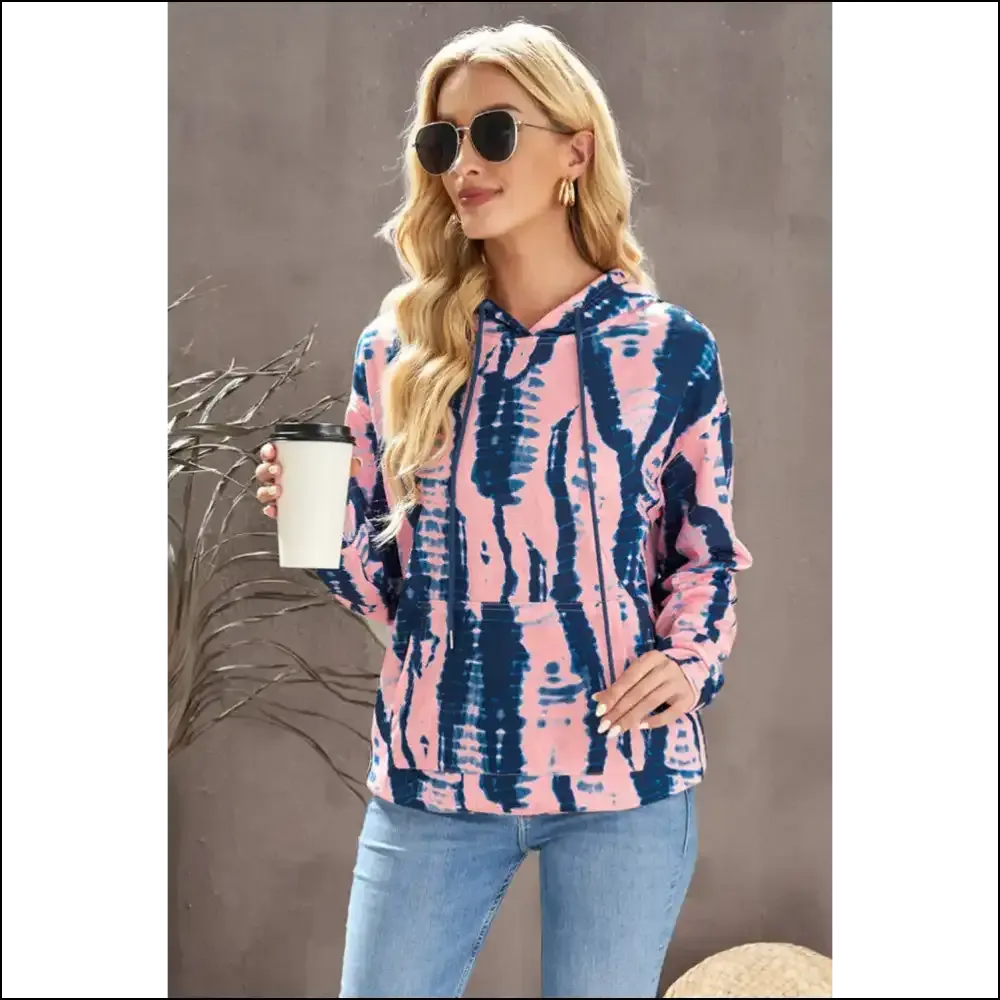 Chic Tie-Dye Drawstring Hoodie with Pocket