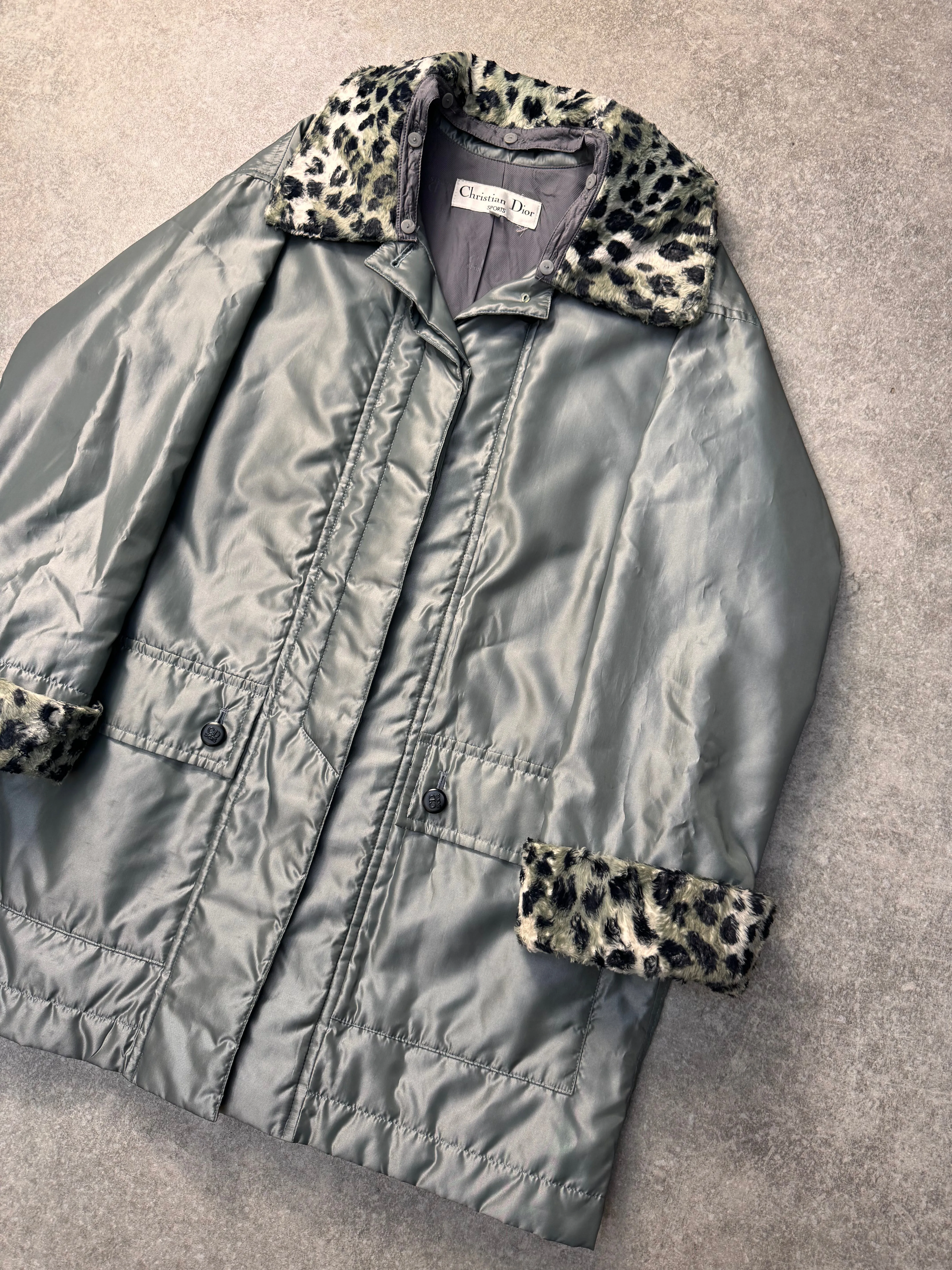 Christian Dior Detachable Faux Fur Collar Nylon Midi Jacket