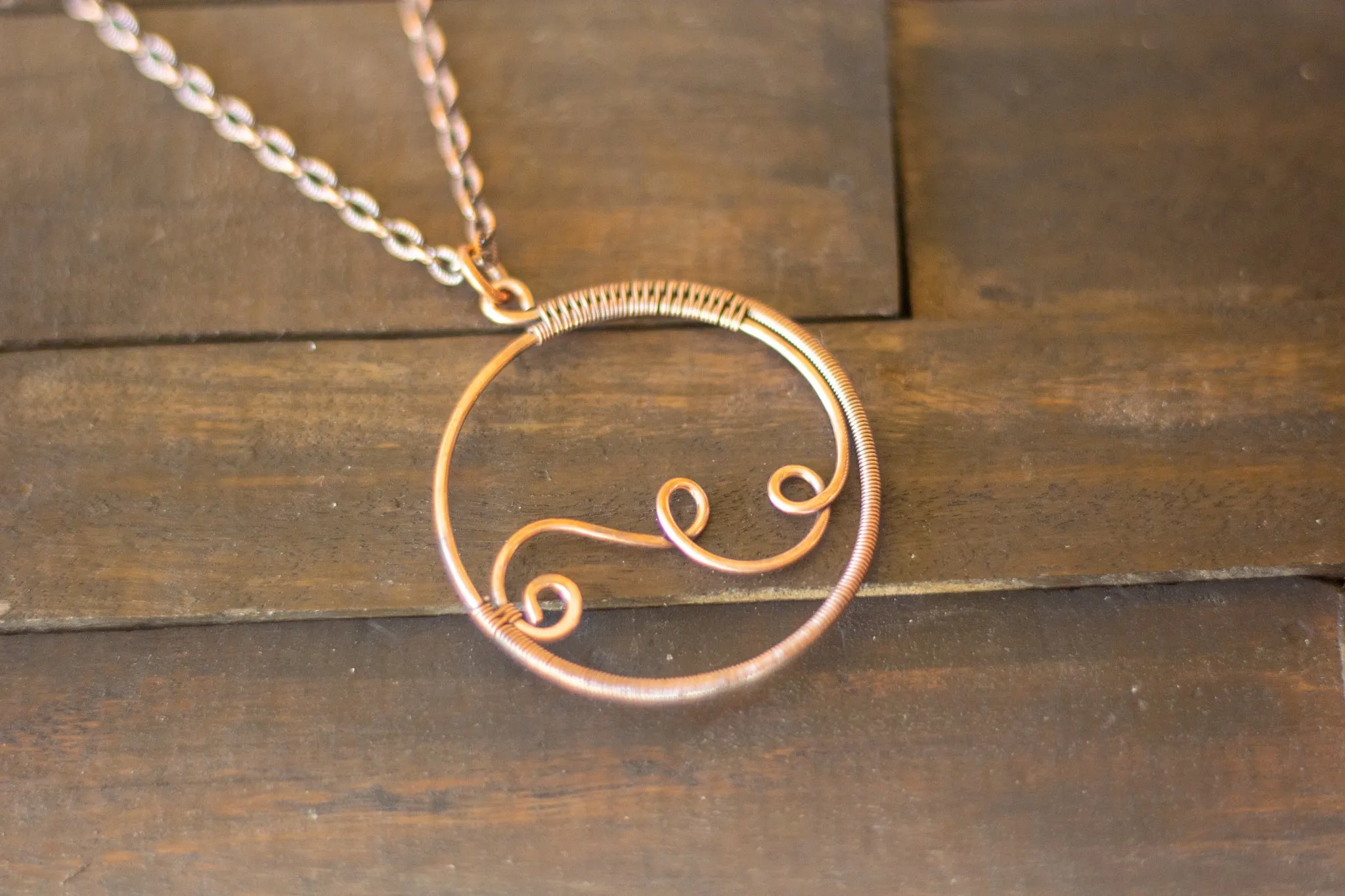 Circular Copper Wire Wrapped Pendant