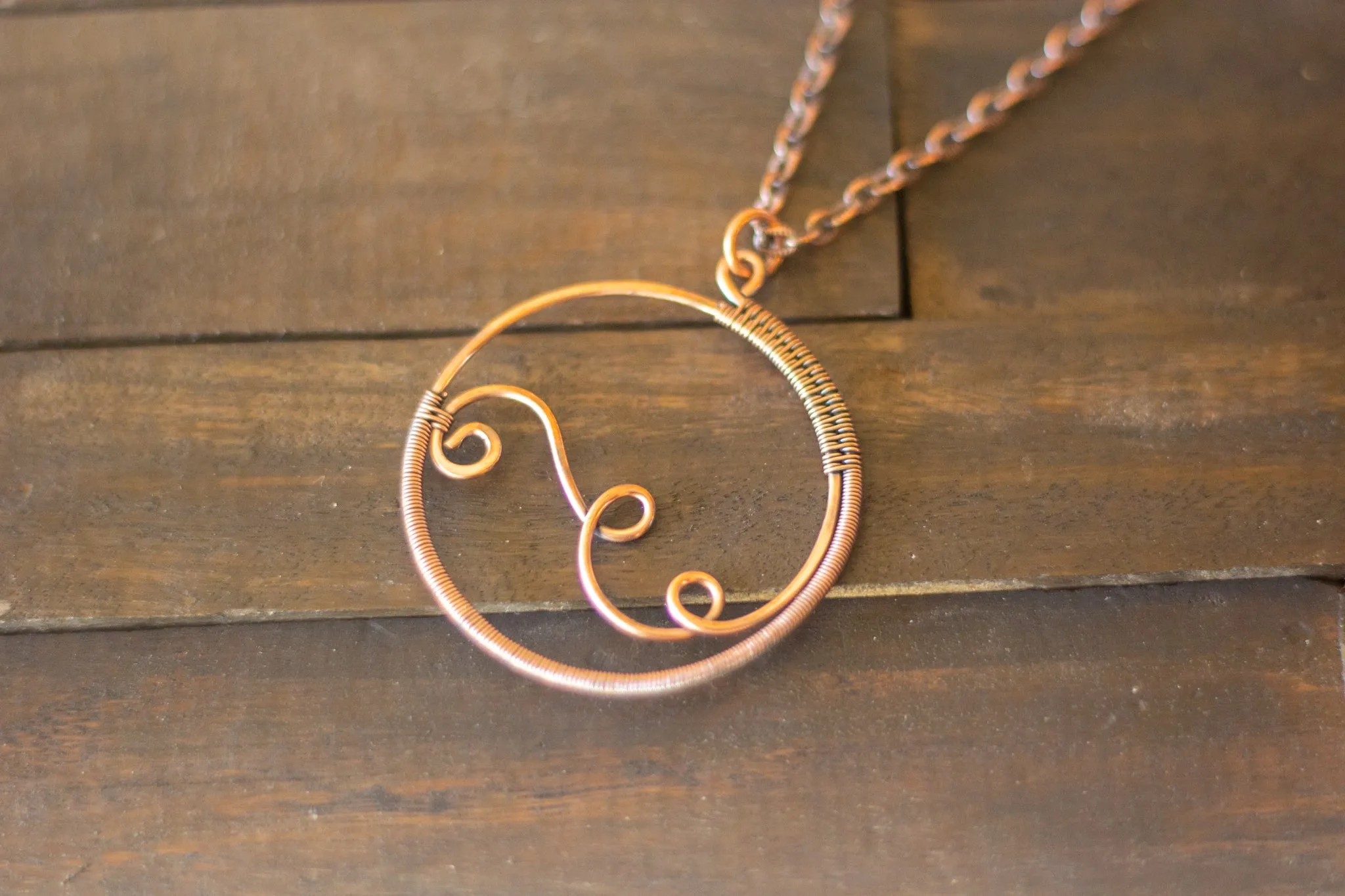 Circular Copper Wire Wrapped Pendant