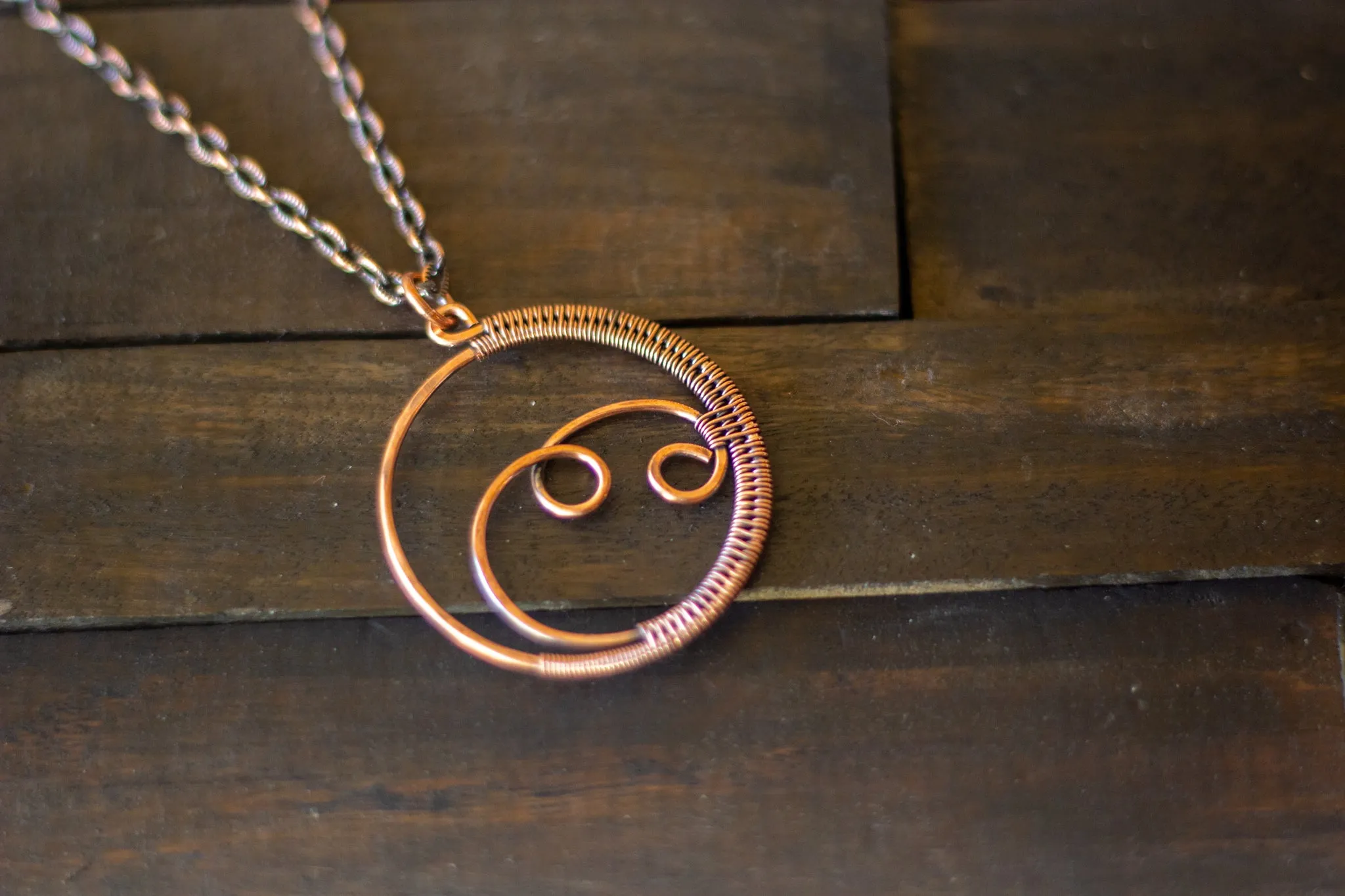 Circular Copper Wire Wrapped Pendant