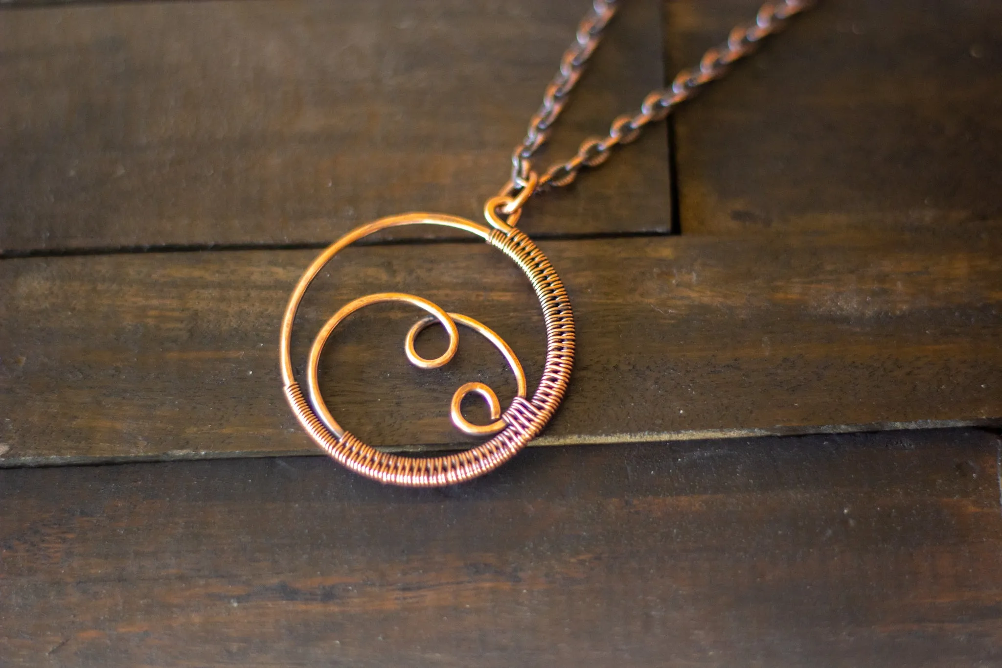 Circular Copper Wire Wrapped Pendant