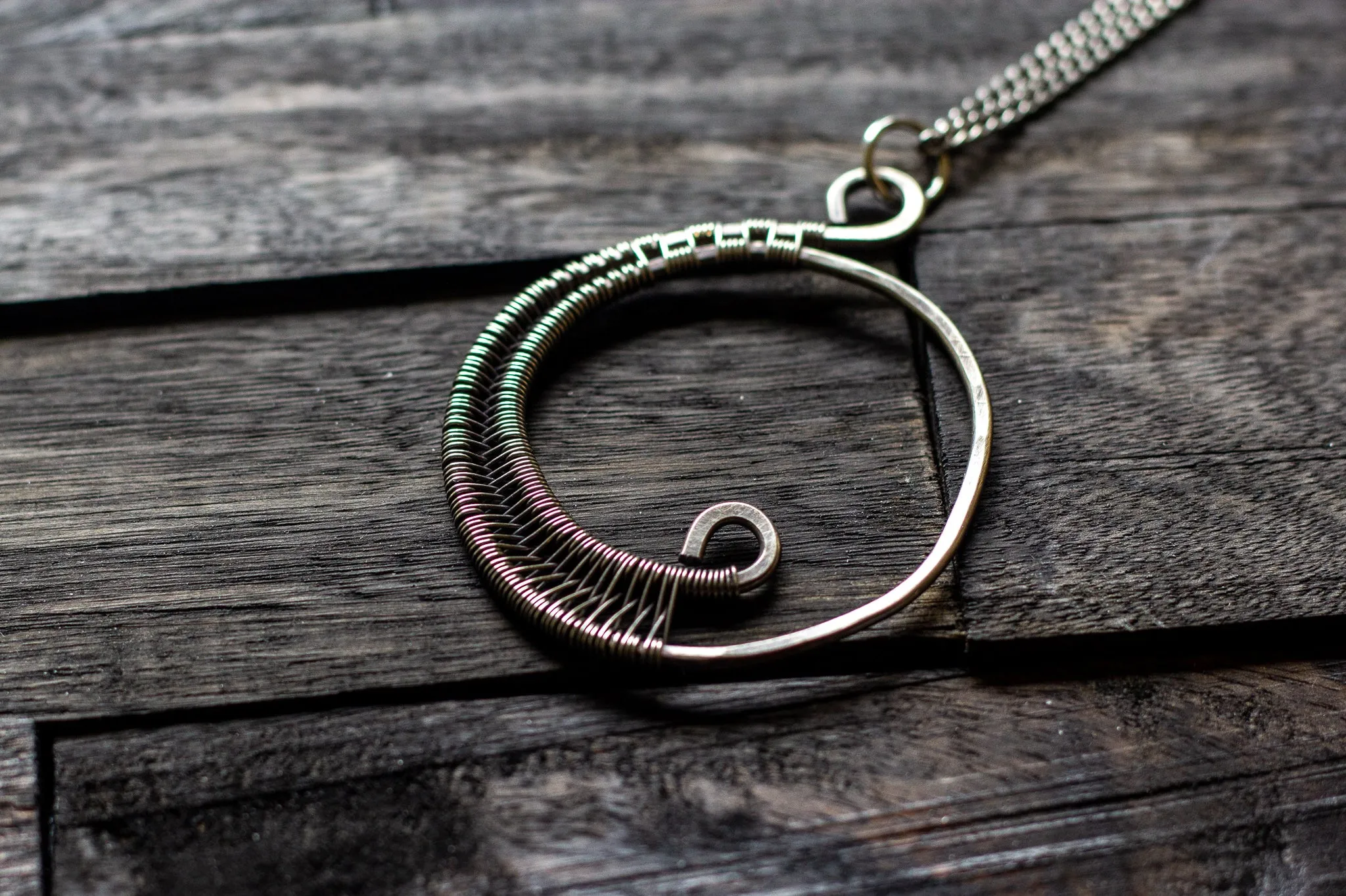 Circular Sterling Silver Wire Wrapped Pendant