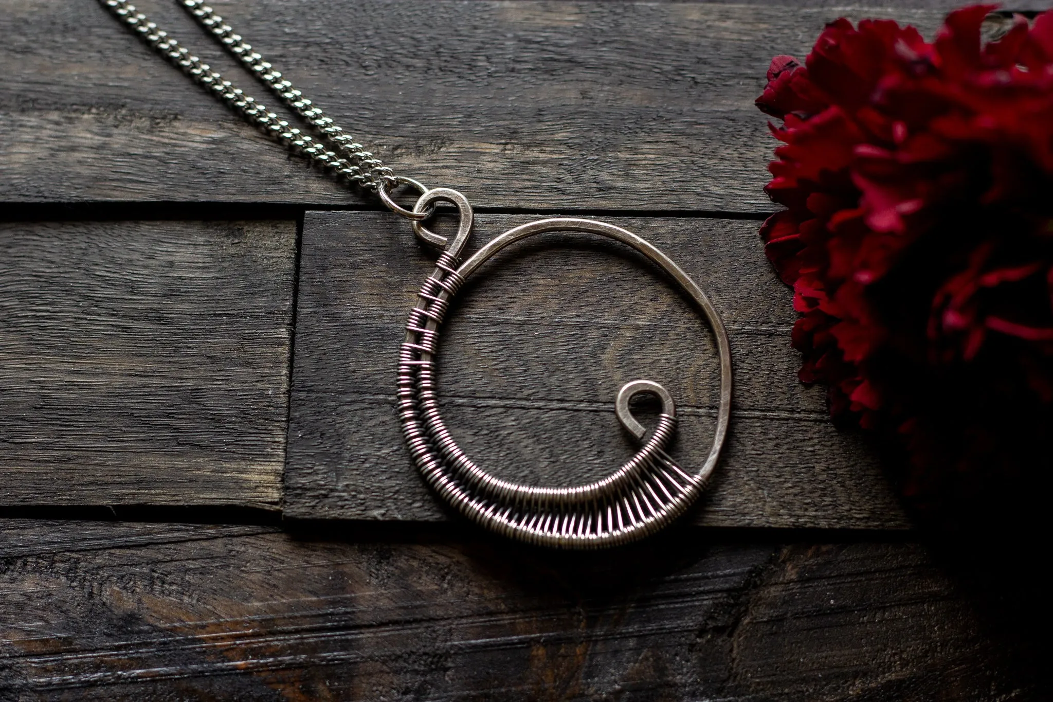 Circular Sterling Silver Wire Wrapped Pendant