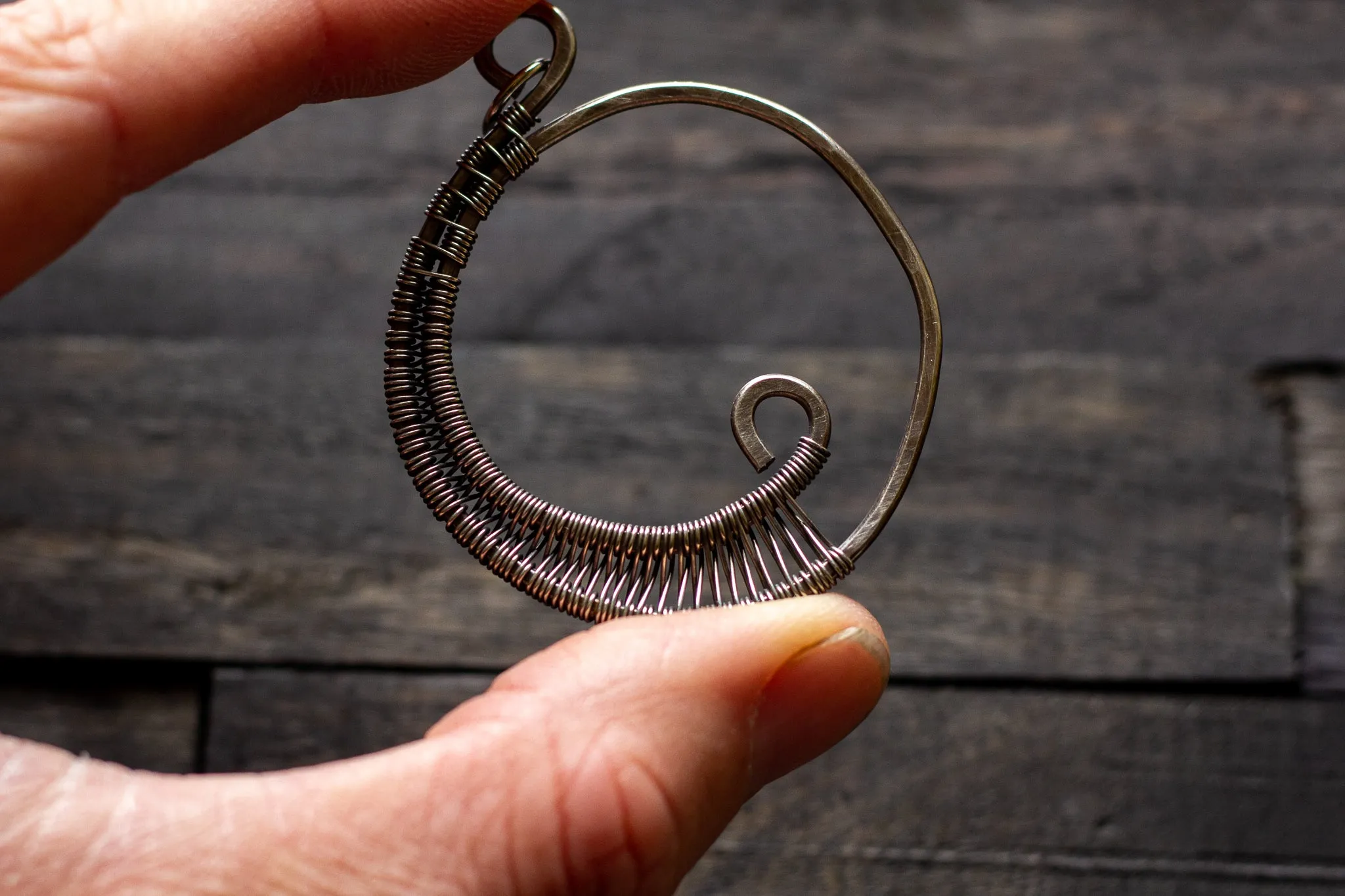 Circular Sterling Silver Wire Wrapped Pendant