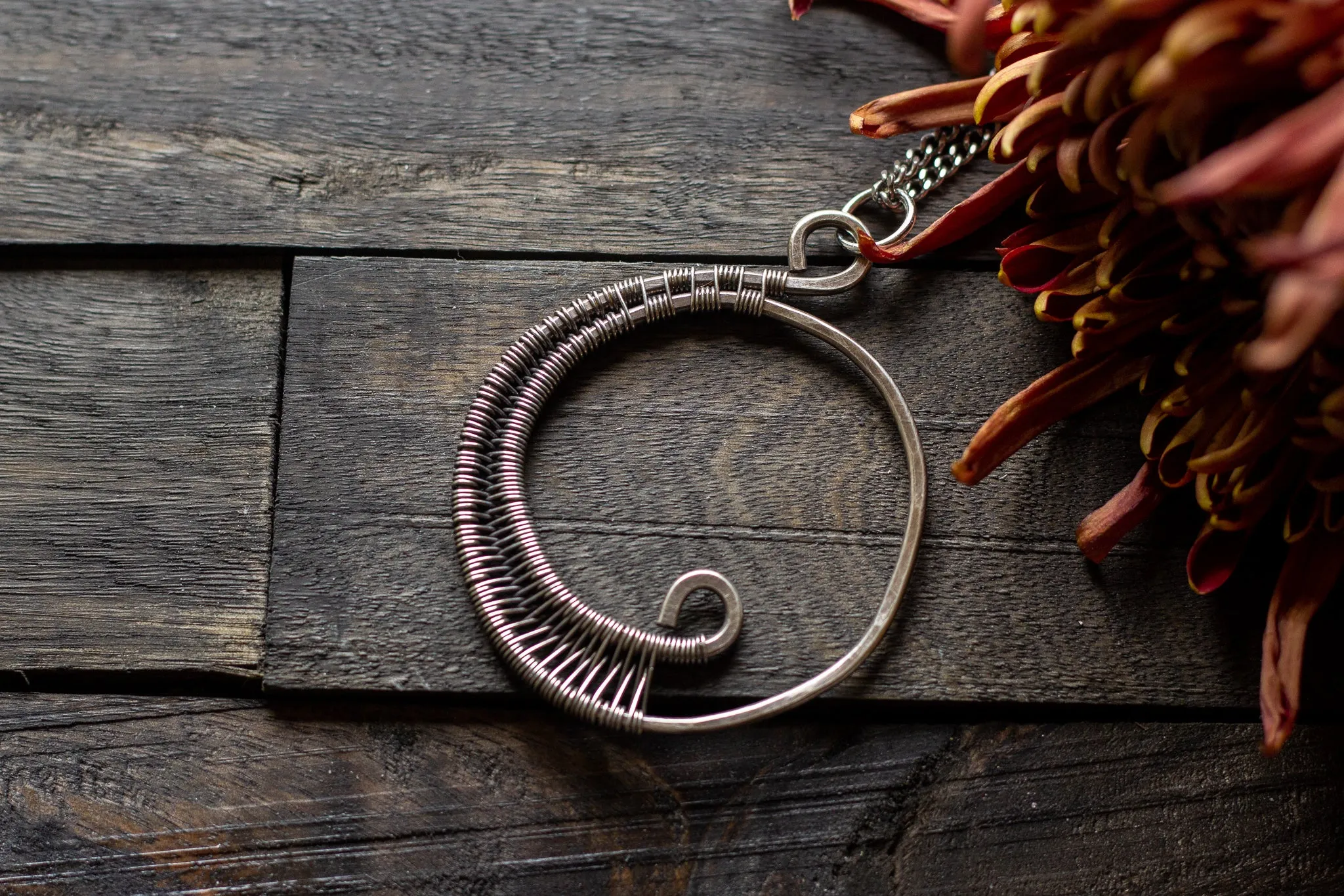 Circular Sterling Silver Wire Wrapped Pendant
