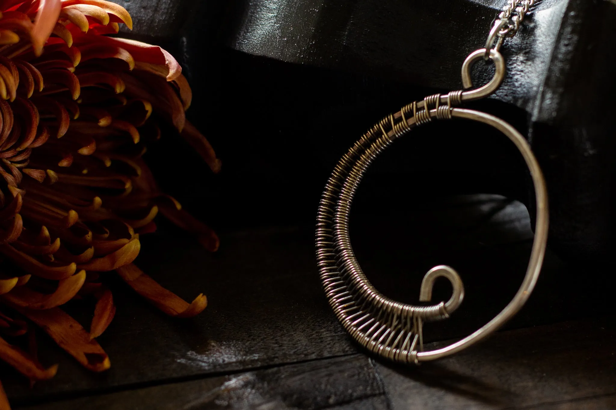 Circular Sterling Silver Wire Wrapped Pendant