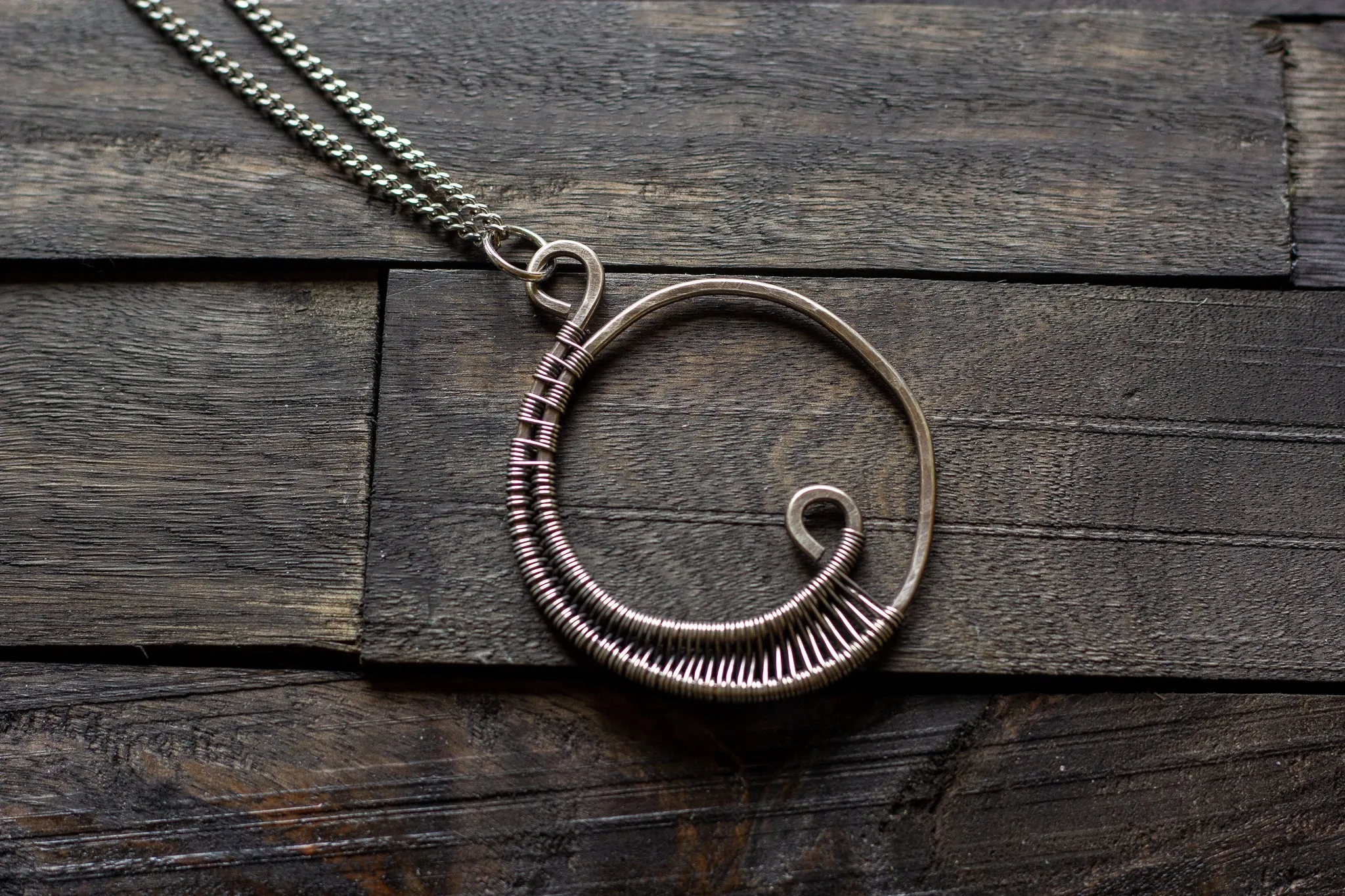 Circular Sterling Silver Wire Wrapped Pendant