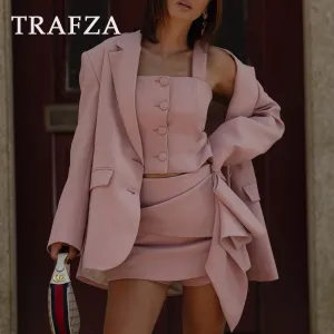 cold weather outfits JazzHer 2024 Spring Summer Solid Office Lady Suits Fashion Shrug Single Breasted Blazers Short Slim Vests Pleat Mini Short Skirts