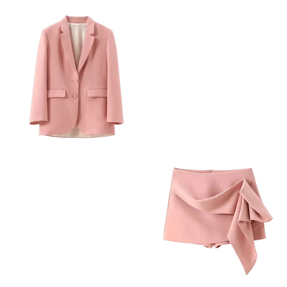 cold weather outfits JazzHer 2024 Spring Summer Solid Office Lady Suits Fashion Shrug Single Breasted Blazers Short Slim Vests Pleat Mini Short Skirts