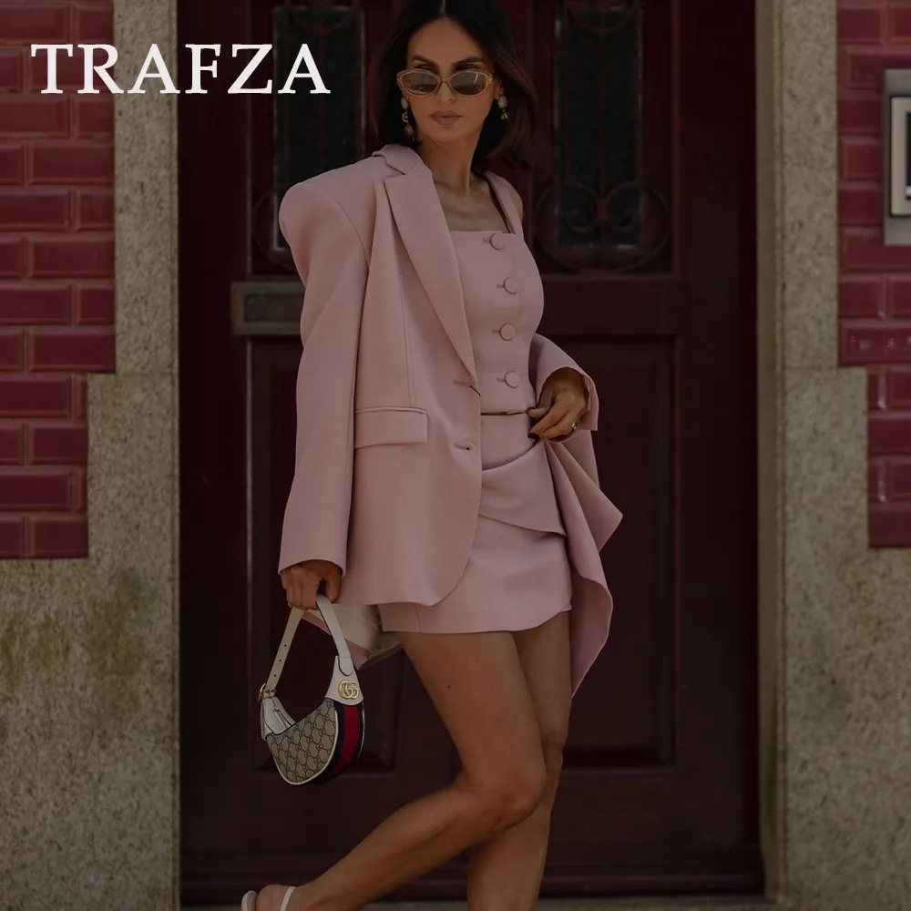 cold weather outfits JazzHer 2024 Spring Summer Solid Office Lady Suits Fashion Shrug Single Breasted Blazers Short Slim Vests Pleat Mini Short Skirts